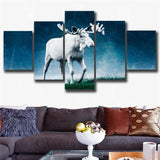 5Pcs White Moose Animal Canvas Print Painting Framed Home Wall Decor Art Poster