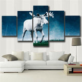 5Pcs White Moose Animal Canvas Print Painting Framed Home Wall Decor Art Poster