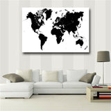 Large Size Abstract Black and White World Map Modern Painting on Canvas Poster