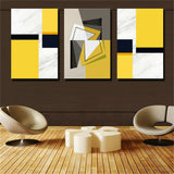 Black and Yellow Geometric Abstraction 3 Piece Canvas Print Wall Art Unframed