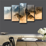 Howling Wolves Wolf Winter 5 Pieces canvas Wall Art Picture Poster Home Decor