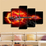 5Pcs Guitar in fire Canvas Print Painting Wall Art Home Decor