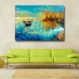 Blue abstract boat Painting HD print on canvas huge wall picture (31x43)