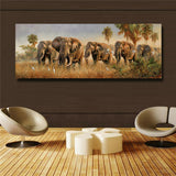 Beautiful Elephant Family HD print on canvas huge wall picture 16x43(in)