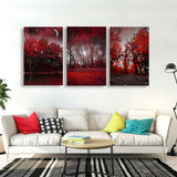 3 Panels Framed Wall Art Red Trees Paintings Printed Pictures Stretched for Home