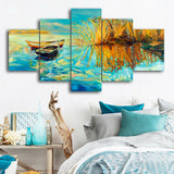 Laeacco Reed Rowboat River Canvas Painting Calligraphy Prints Home Decoration