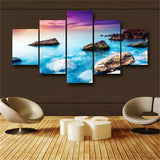 Blue Sea View Landscape Painting Wallpaper Canvas Living Room Decor 5P