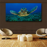 Blue 1 Piece Wall Art Painting Turtle Looking Swim in The Sea Prints On Canvas