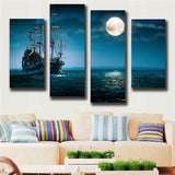 Canvas Prints Painting Picture Home Decor Wall Art Blue Sea Boat Moon No Framed