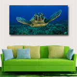 Blue 1 Piece Wall Art Painting Turtle Looking Swim in The Sea Prints On Canvas