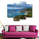 4 Panel Wall Art Painting Big Sur California Blue Sea Cloudy Printed On Canvas