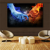 Ice and Fire Hand Pictures Fingers Hug Wall Art Picture For Living Room Modern