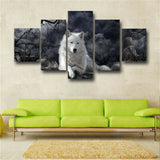 5 Panel Black And White Wolf Canvas Living Room Pictures Home Decor Poster