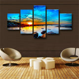 5 Panel Sunrise Seaview Paintings On Canvas Posters And Prints On The Wall