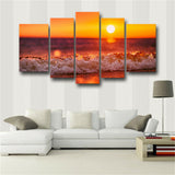 5 Pieces Red sunset seascape Living Room Home Decor Paintings Posters
