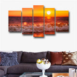 5 Pieces Red sunset seascape Living Room Home Decor Paintings Posters