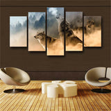 Howling Wolves Wolf Winter 5 Pieces canvas Wall Art Picture Poster Home Decor