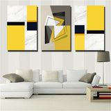 Black and Yellow Geometric Abstraction 3 Piece Canvas Print Wall Art Unframed