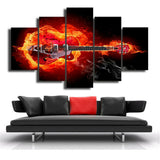 5Pcs Guitar in fire Canvas Print Painting Wall Art Home Decor
