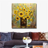 Hand Painted Oil Painting Floral Abstract Yellow Vase Flower on Canvas Wall Art