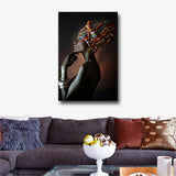 African Nude Woman Indian Headband Portrait Canvas Painting Posters and Prints