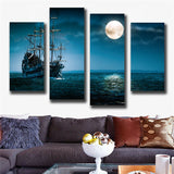 Canvas Prints Painting Picture Home Decor Wall Art Blue Sea Boat Moon No Framed