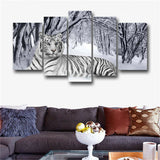 5 Pieces White tiger Living Room Home Decor Paintings Posters