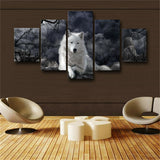 5 Panel Black And White Wolf Canvas Living Room Pictures Home Decor Poster