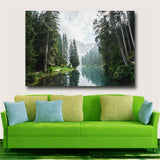 1 Piece Clear Lake And Mountain In The Forest Canvas Poster Wall Art Natural
