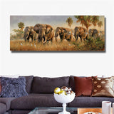 Beautiful Elephant Family HD print on canvas huge wall picture 16x43(in)