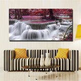 Large art prints Home Decor Canvas Painting Wall Art Purple Forest Waterfall