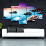 Blue Sea View Landscape Painting Wallpaper Canvas Living Room Decor 5P