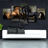 5 Panel Ferghana Horse Paintings On Canvas Posters And Prints On The Wall