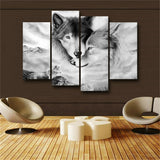 HD Printed Modern Canvas Living Room Pictures 4 Panel Wolves Snuggle Together