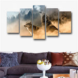 Howling Wolves Wolf Winter 5 Pieces canvas Wall Art Picture Poster Home Decor