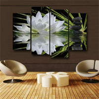 4 Panel White Lotus Flowers Painting Wall Art Modular Poster Frame HD Printed
