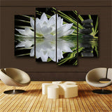 4 Panel White Lotus Flowers Painting Wall Art Modular Poster Frame HD Printed