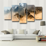 Howling Wolves Wolf Winter 5 Pieces canvas Wall Art Picture Poster Home Decor