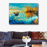 Blue abstract boat Painting HD print on canvas huge wall picture (31x43)