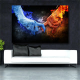 Ice and Fire Hand Pictures Fingers Hug Wall Art Picture For Living Room Modern