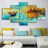 Laeacco Reed Rowboat River Canvas Painting Calligraphy Prints Home Decoration