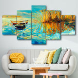 Laeacco Reed Rowboat River Canvas Painting Calligraphy Prints Home Decoration