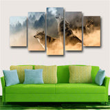Howling Wolves Wolf Winter 5 Pieces canvas Wall Art Picture Poster Home Decor