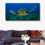 Blue 1 Piece Wall Art Painting Turtle Looking Swim in The Sea Prints On Canvas