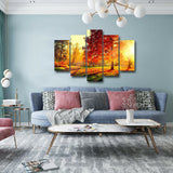 5 Pieces/Pcs Sunset Landscape Art Autumn Scenery Live Wall Decoration Modular