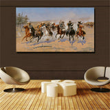 Frederic S. Remington "A Dash for the Timber" print on oil painting (31x54in)
