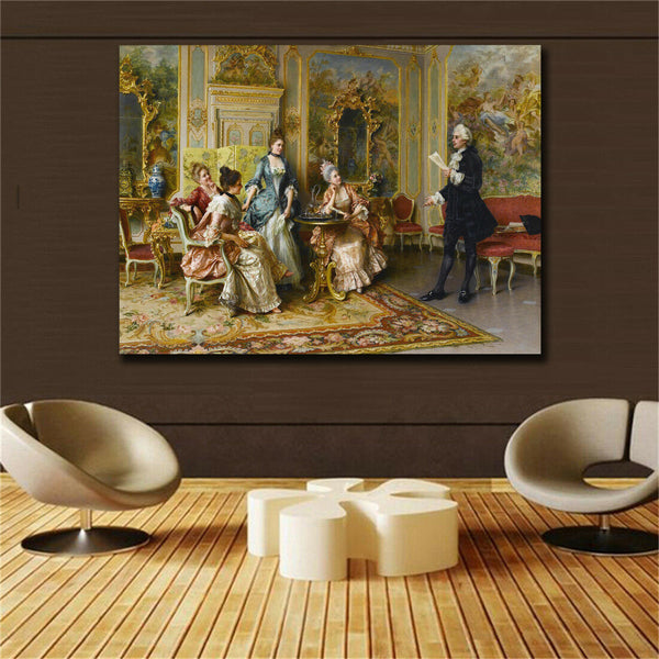 19 century Europe Court Oil Painting HD print on canvas The lady is learning