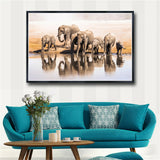 Large Size Modern Wall Pictures A Herd Of Elephants Animals Canvas Print