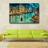 A small town at night Moat building Handmade Oil Painting Canvas Wall Art