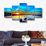 5 Panel Sunrise Seaview Paintings On Canvas Posters And Prints On The Wall
